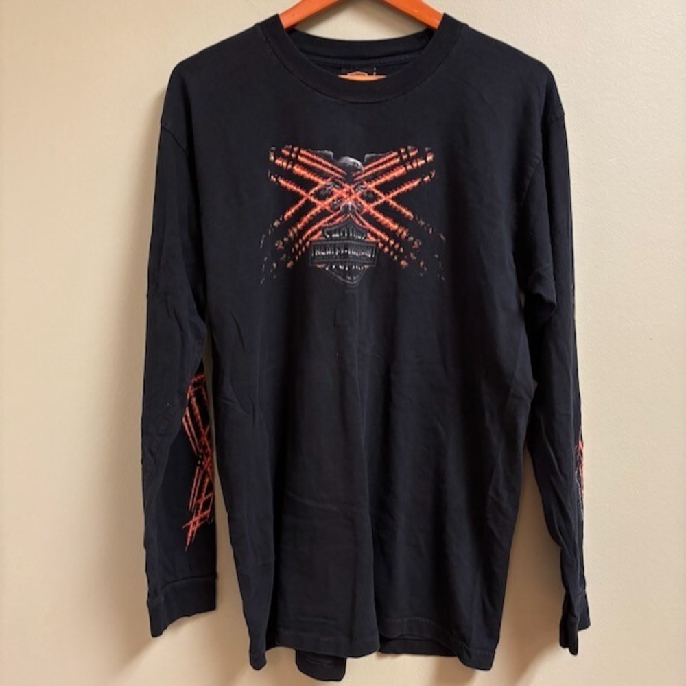 Harley Davidson Long Sleeve Shirt Size L 2004 Holoubek Eagle Flames Indianapolis